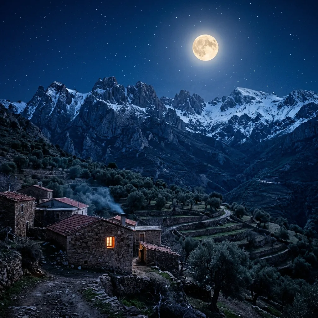 Pleine lune sur le Djurdjura, heure des jnoun selon la cosmologie kabyle berbère