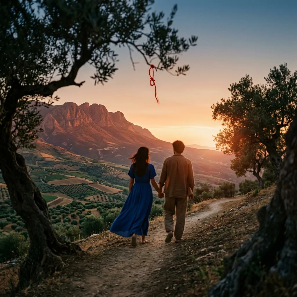 Couple silhouette face aux montagnes du Djurdjura au coucher de soleil, avenir amoureux révélé par la voyance kabyle