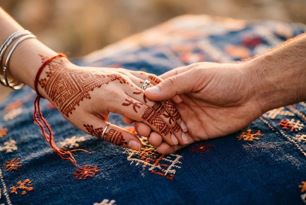 Mains qui se rejoignent, l'être aimé revient librement après le rituel kabyle dans le respect du libre arbitre